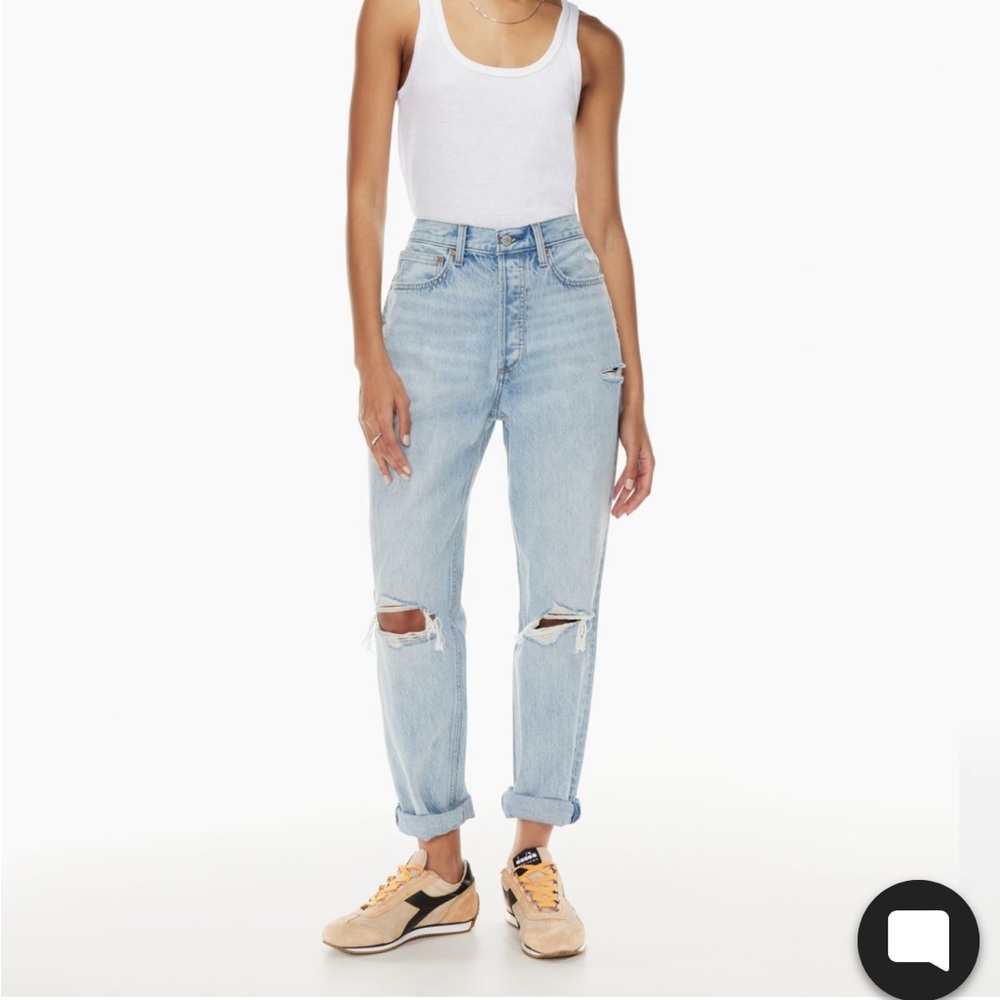 Denim forum boyfriend high rise loose jeans | light wash distressed aritzia jean